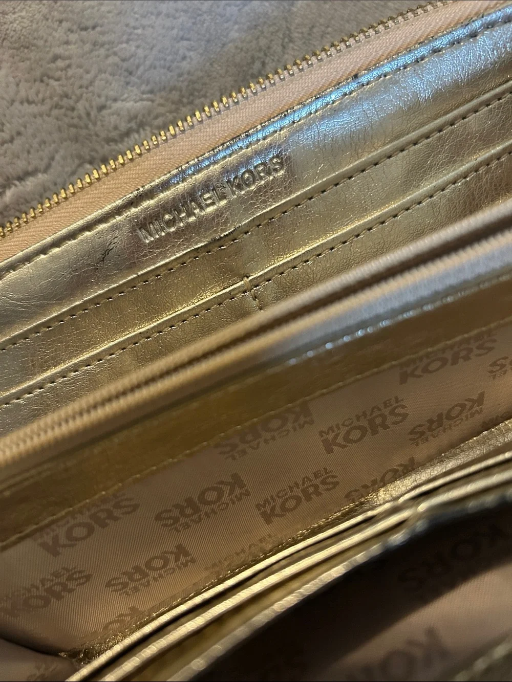 Michael Kors Brown MK Logo Zip-Around Wallet with Gold Plaque
